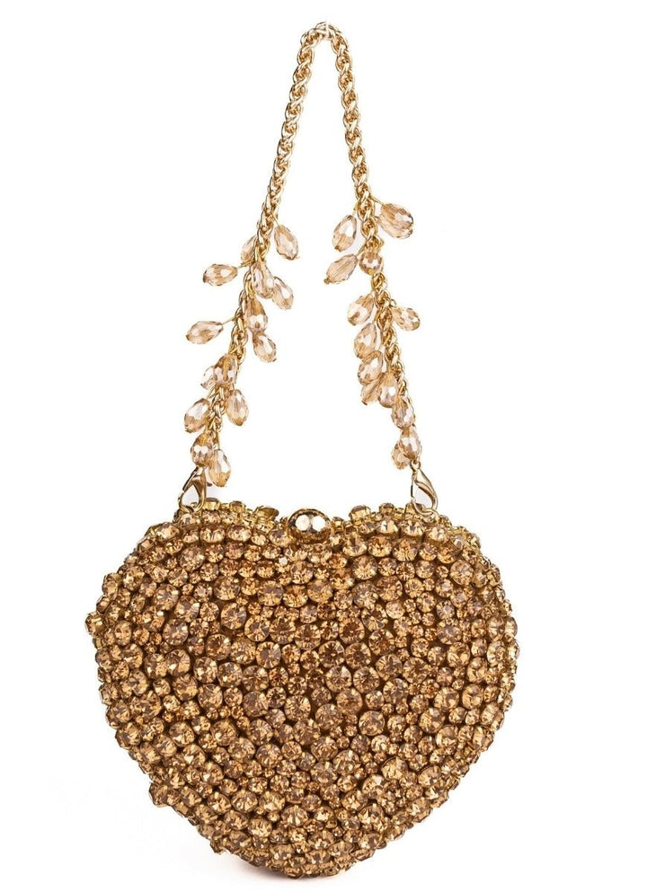 House of Kosha Gold Suede Embellished Heart BagFabilicious Fashion