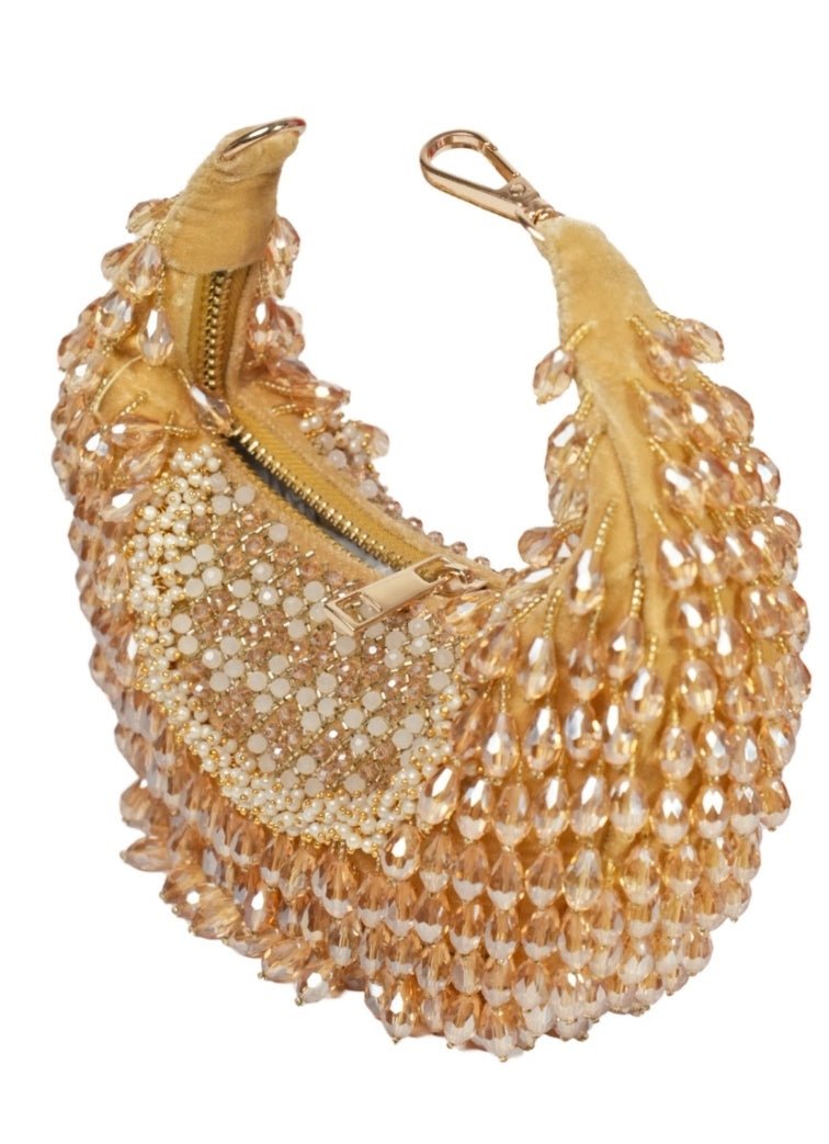 Gold Suede Embellished Hobo Bag House of Kosha - Fabilicious Fashion