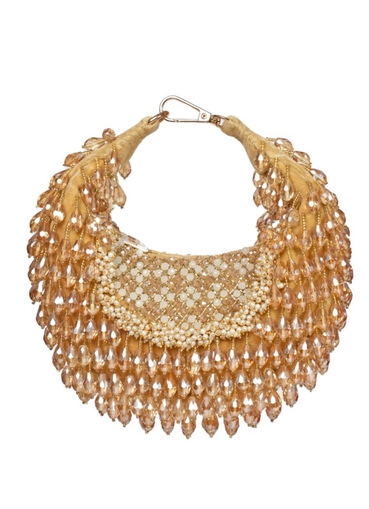 Gold Suede Embellished Hobo Bag House of Kosha - Fabilicious Fashion
