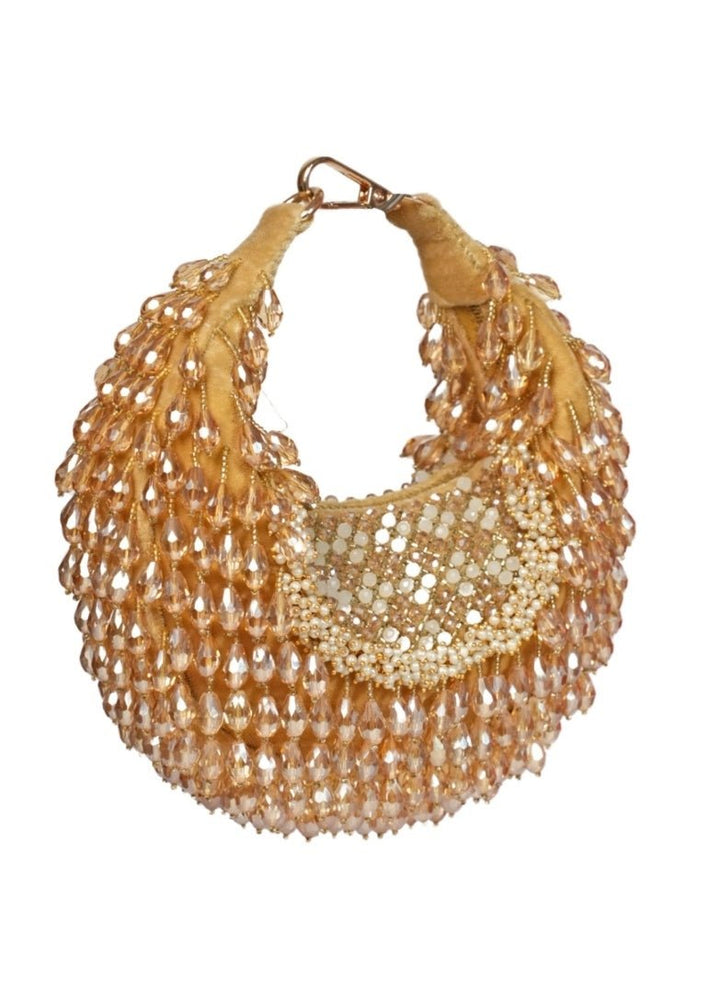 Gold Suede Embellished Hobo Bag House of Kosha - Fabilicious Fashion