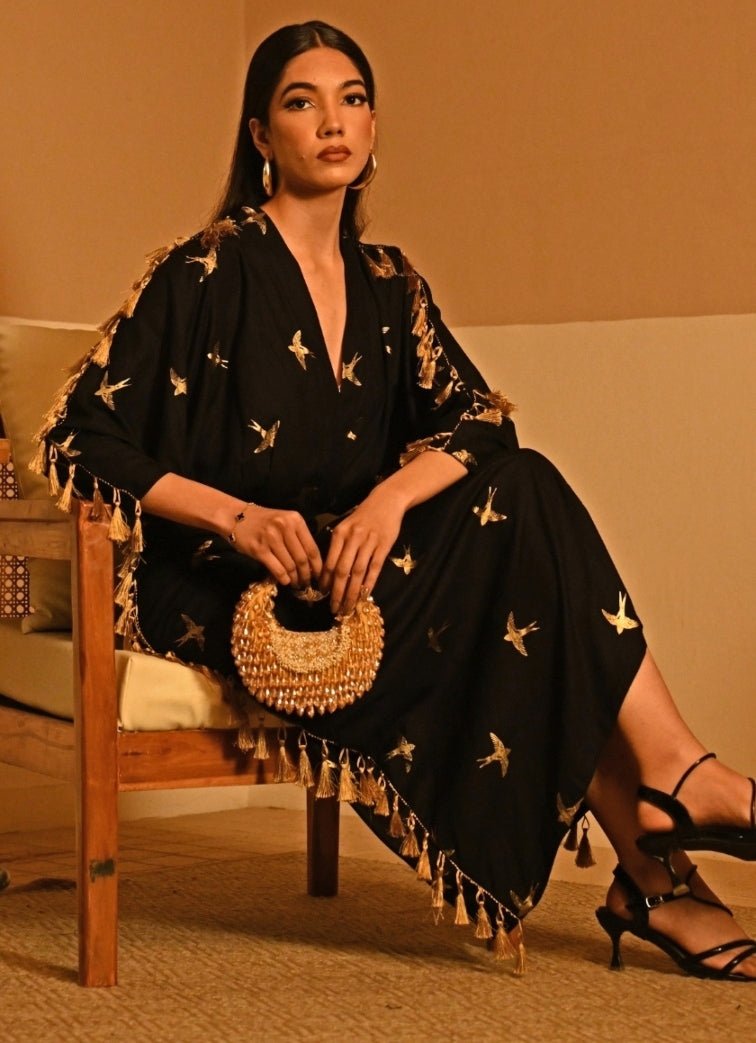 Gold Suede Embellished Hobo Bag House of Kosha - Fabilicious Fashion