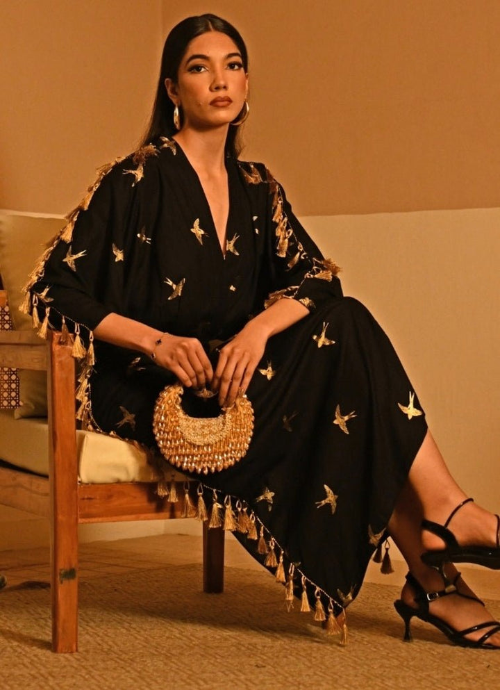 Gold Suede Embellished Hobo Bag House of Kosha - Fabilicious Fashion