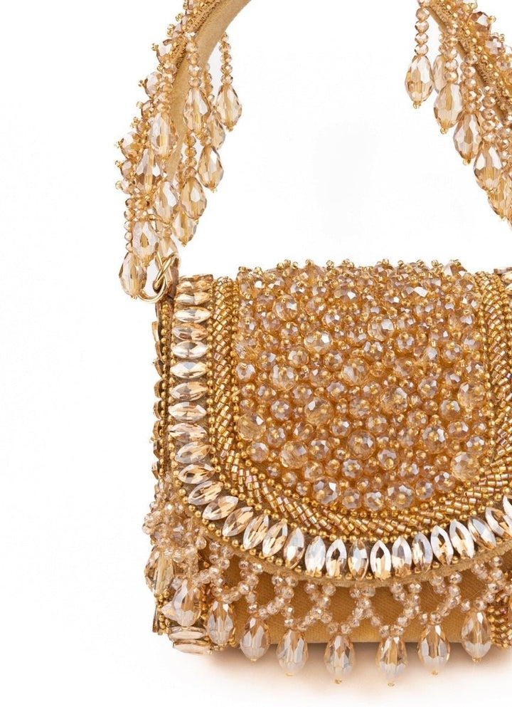 Gold Suede Embellished Mini Bag House of Kosha - Fabilicious Fashion