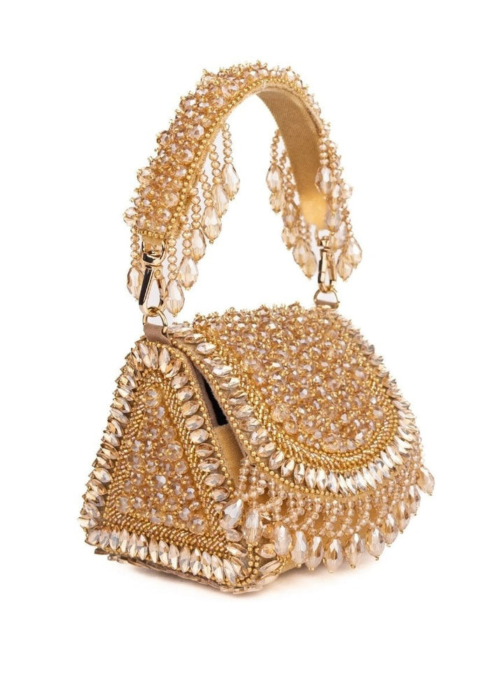Gold Suede Embellished Mini Bag House of Kosha - Fabilicious Fashion