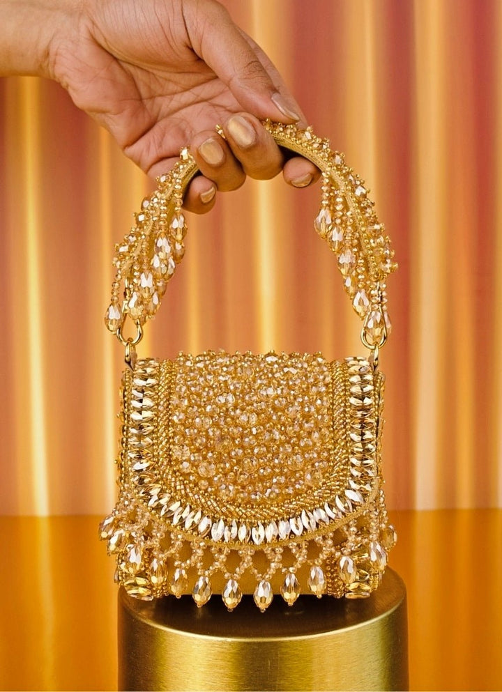 Gold Suede Embellished Mini Bag House of Kosha - Fabilicious Fashion