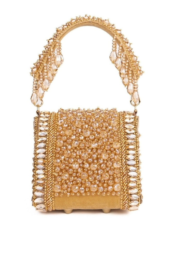 Gold Suede Embellished Mini Bag House of Kosha - Fabilicious Fashion