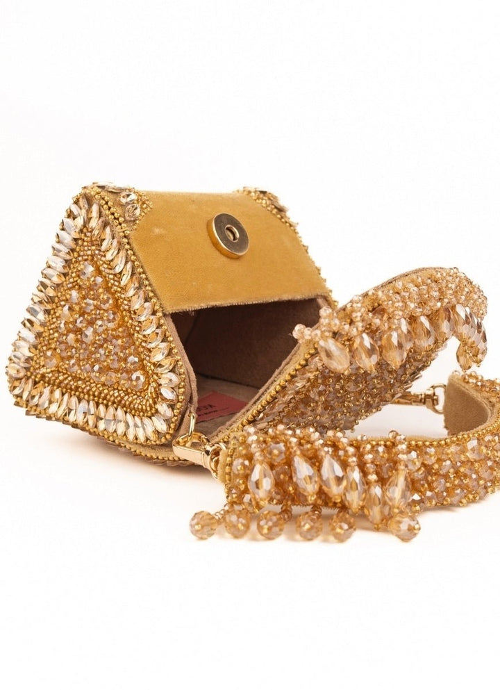 Gold Suede Embellished Mini Bag House of Kosha - Fabilicious Fashion