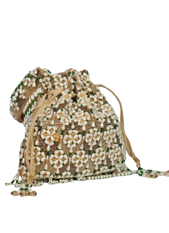 Gold Suede Embellished Potli House of Kosha - Fabilicious Fashion