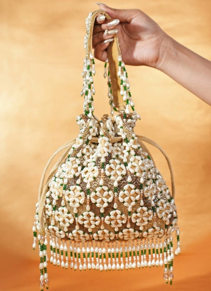 Gold Suede Embellished Potli House of Kosha - Fabilicious Fashion