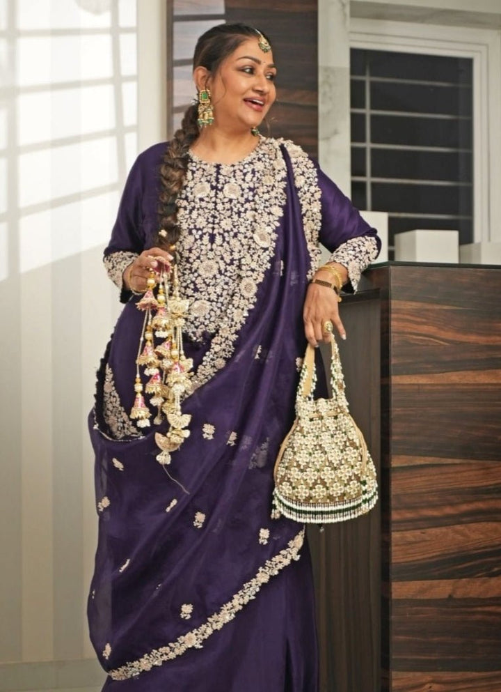 Gold Suede Embellished Potli House of Kosha - Fabilicious Fashion