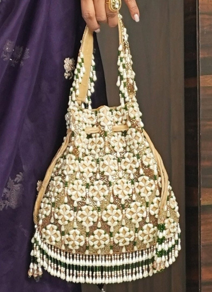 Gold Suede Embellished Potli House of Kosha - Fabilicious Fashion