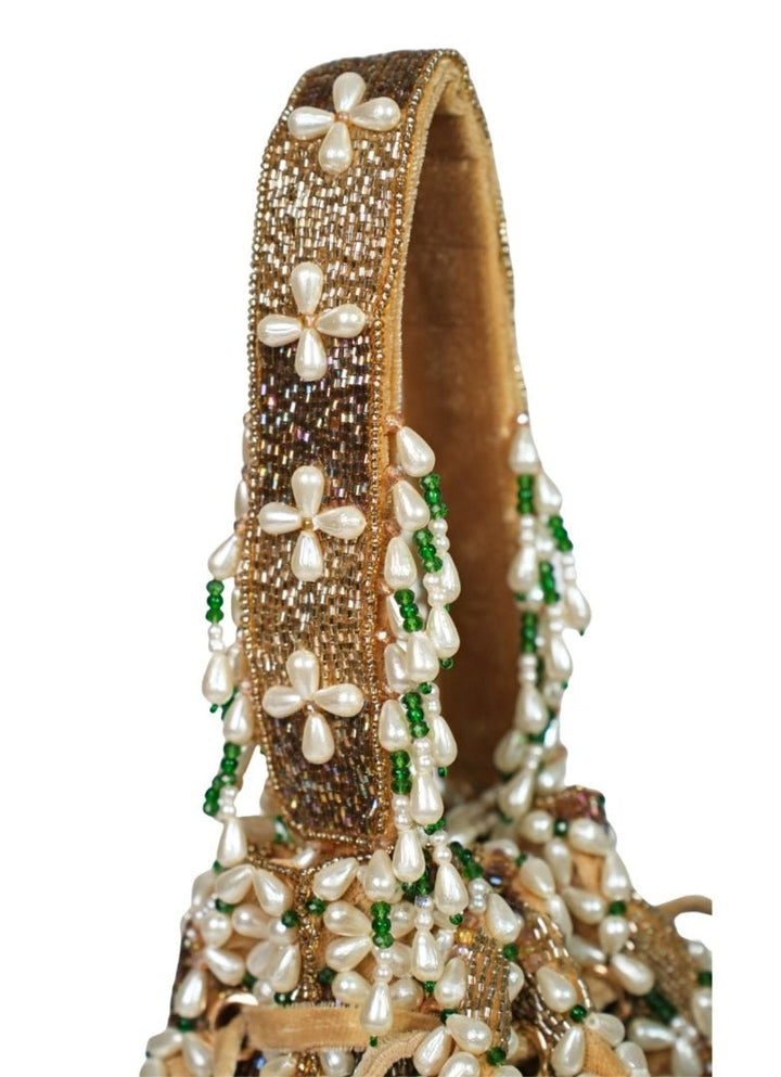 Gold Suede Embellished Potli House of Kosha - Fabilicious Fashion