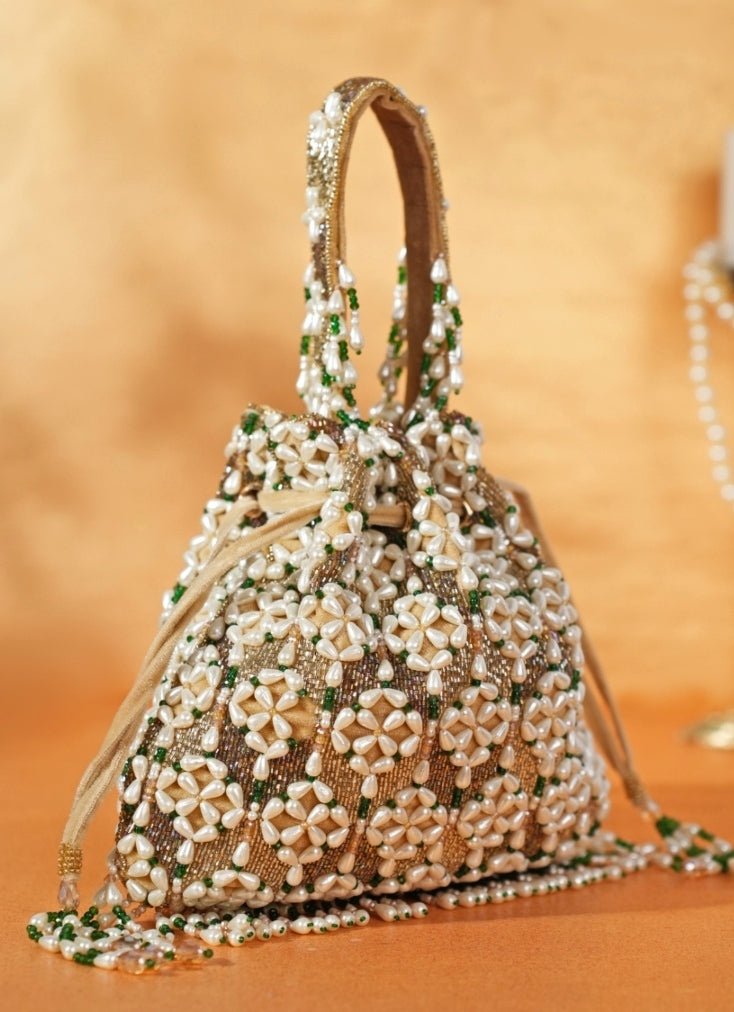 Gold Suede Embellished Potli House of Kosha - Fabilicious Fashion