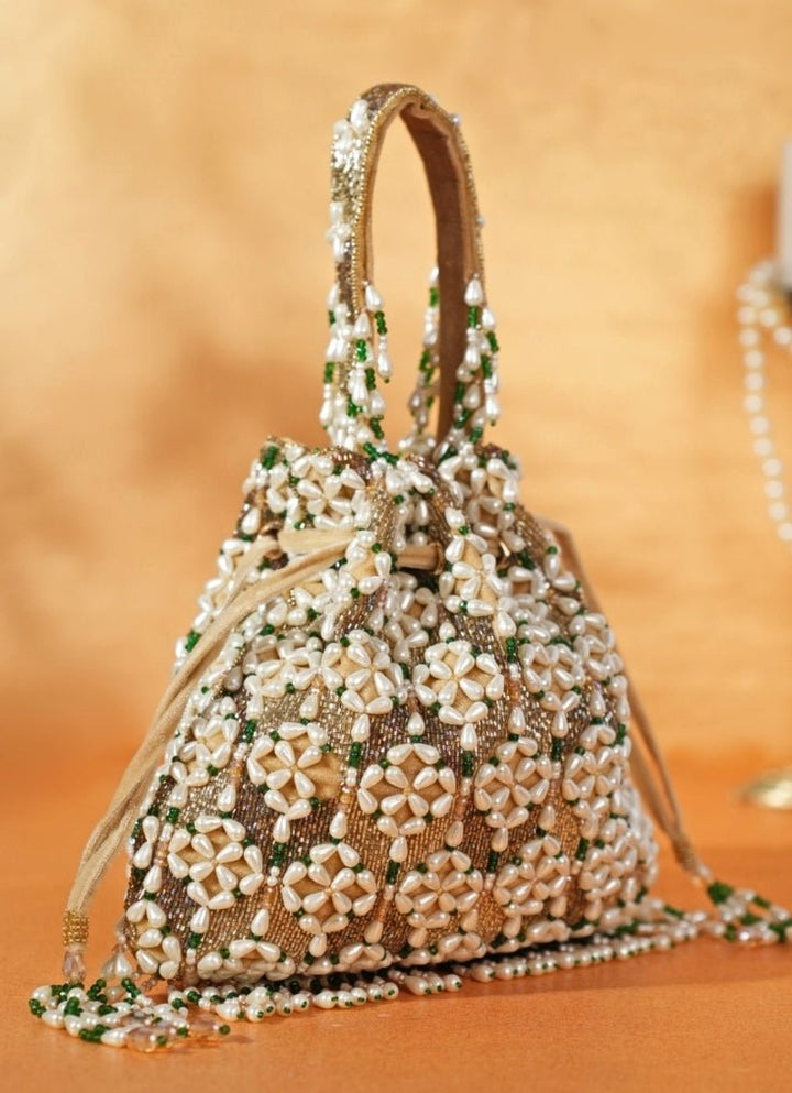 Gold Suede Embellished Potli House of Kosha - Fabilicious Fashion