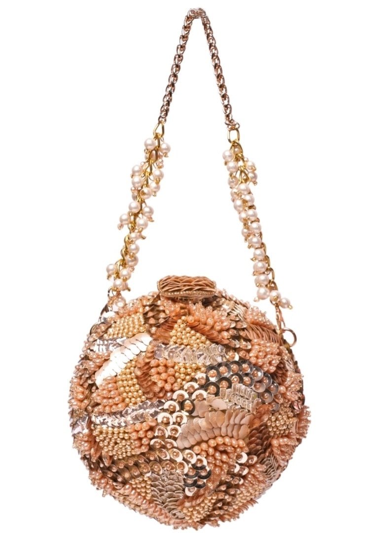 Gold Suede Embellished Round Bag House of Kosha - Fabilicious Fashion