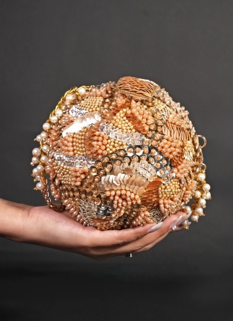 Gold Suede Embellished Round Bag House of Kosha - Fabilicious Fashion