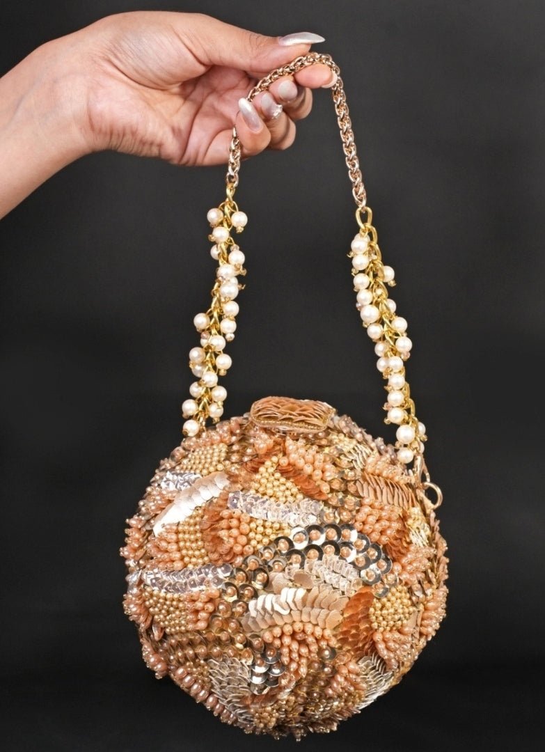Gold Suede Embellished Round Bag House of Kosha - Fabilicious Fashion
