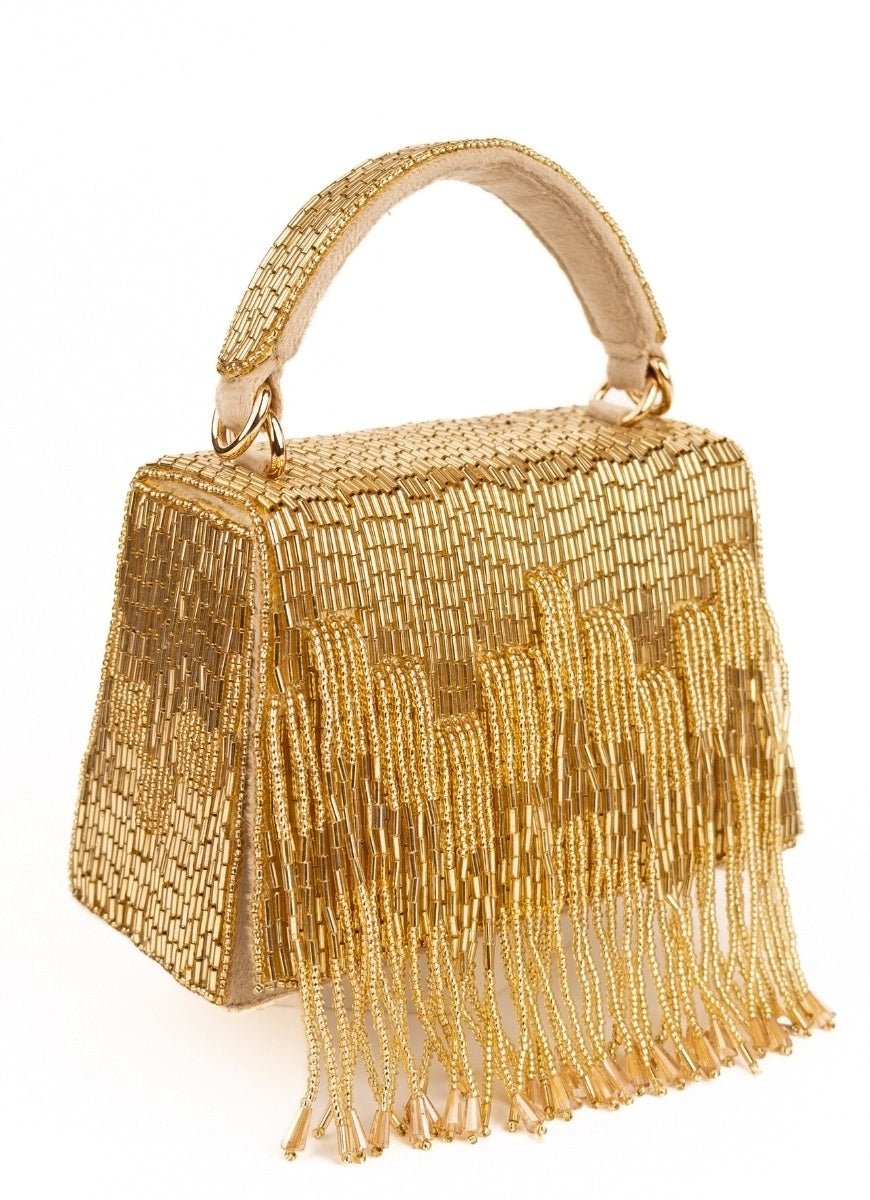 Gold Suede Handcrafted Box Bag House of Kosha - Fabilicious Fashion