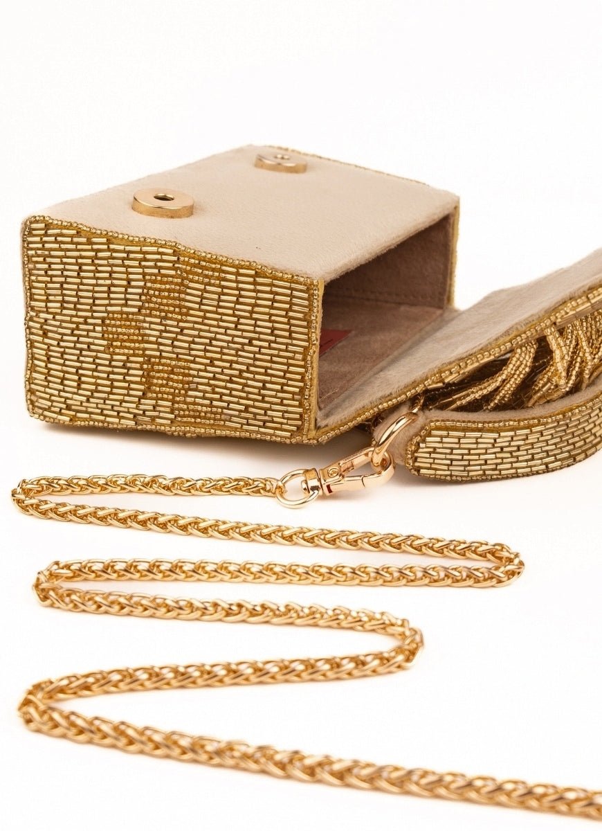 Gold Suede Handcrafted Box Bag House of Kosha - Fabilicious Fashion