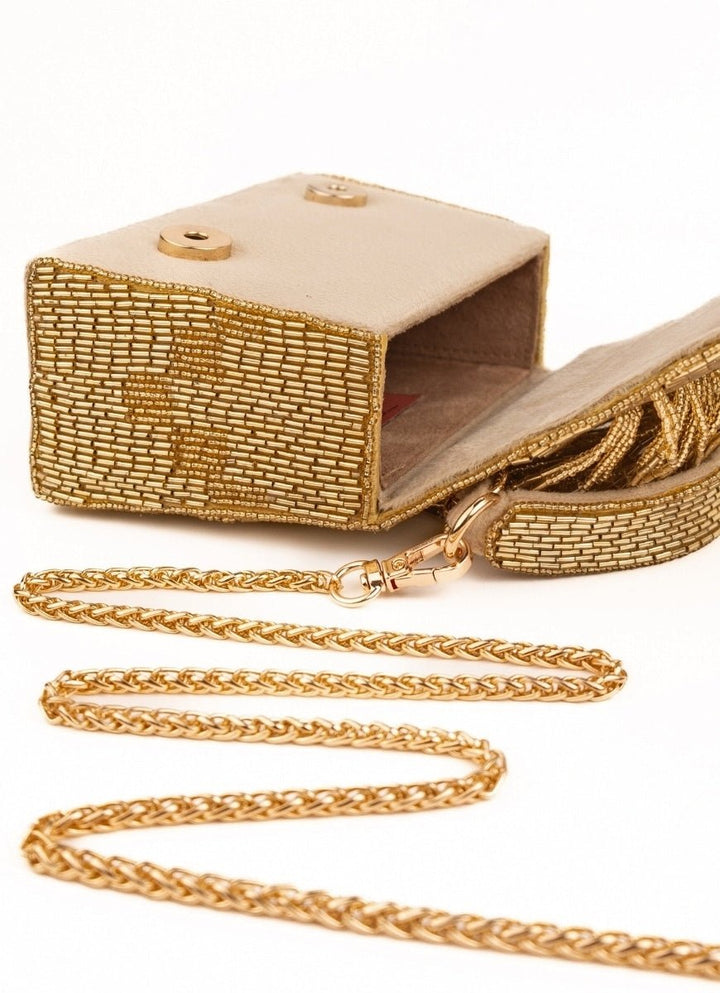 Gold Suede Handcrafted Box Bag House of Kosha - Fabilicious Fashion