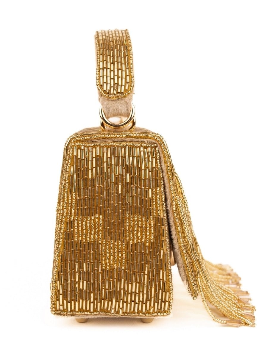 Gold Suede Handcrafted Box Bag House of Kosha - Fabilicious Fashion