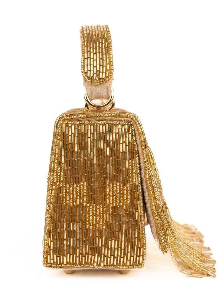Gold Suede Handcrafted Box Bag House of Kosha - Fabilicious Fashion