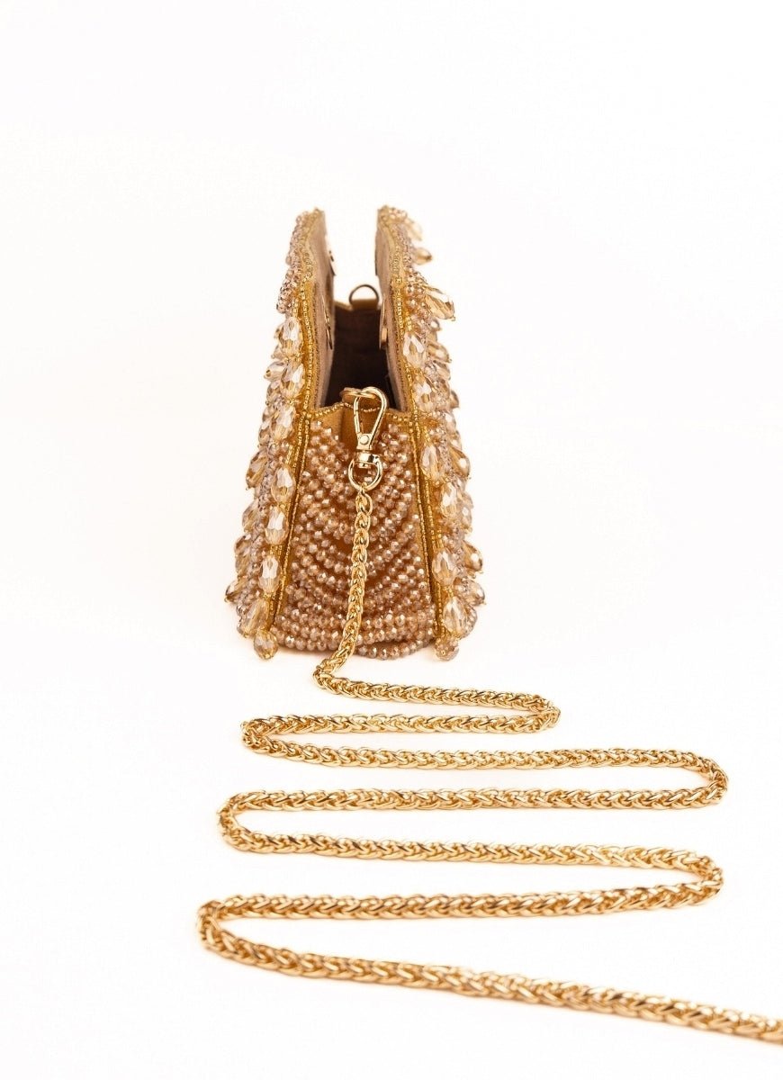 Gold Suede Handcrafted Clutch House of Kosha - Fabilicious Fashion
