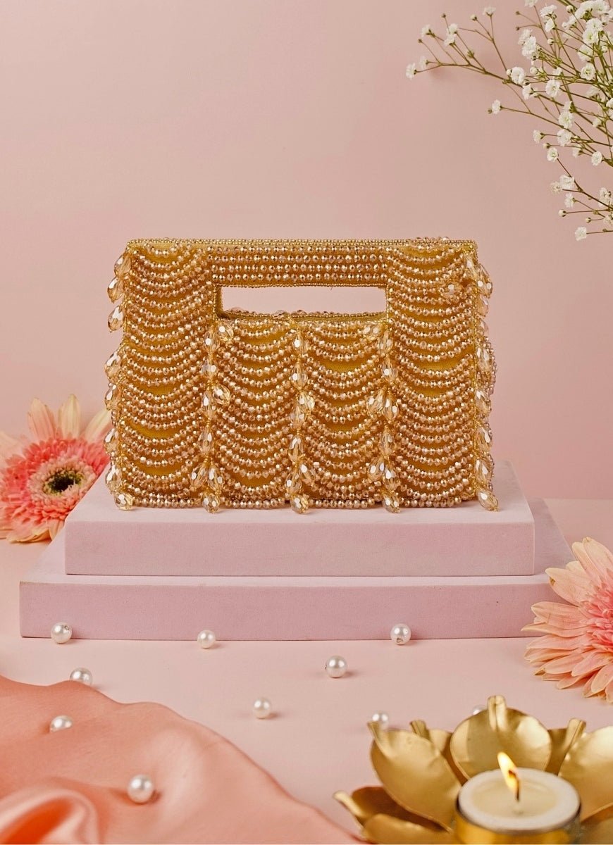 Gold Suede Handcrafted Clutch House of Kosha - Fabilicious Fashion