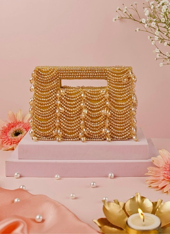 Gold Suede Handcrafted Clutch House of Kosha - Fabilicious Fashion