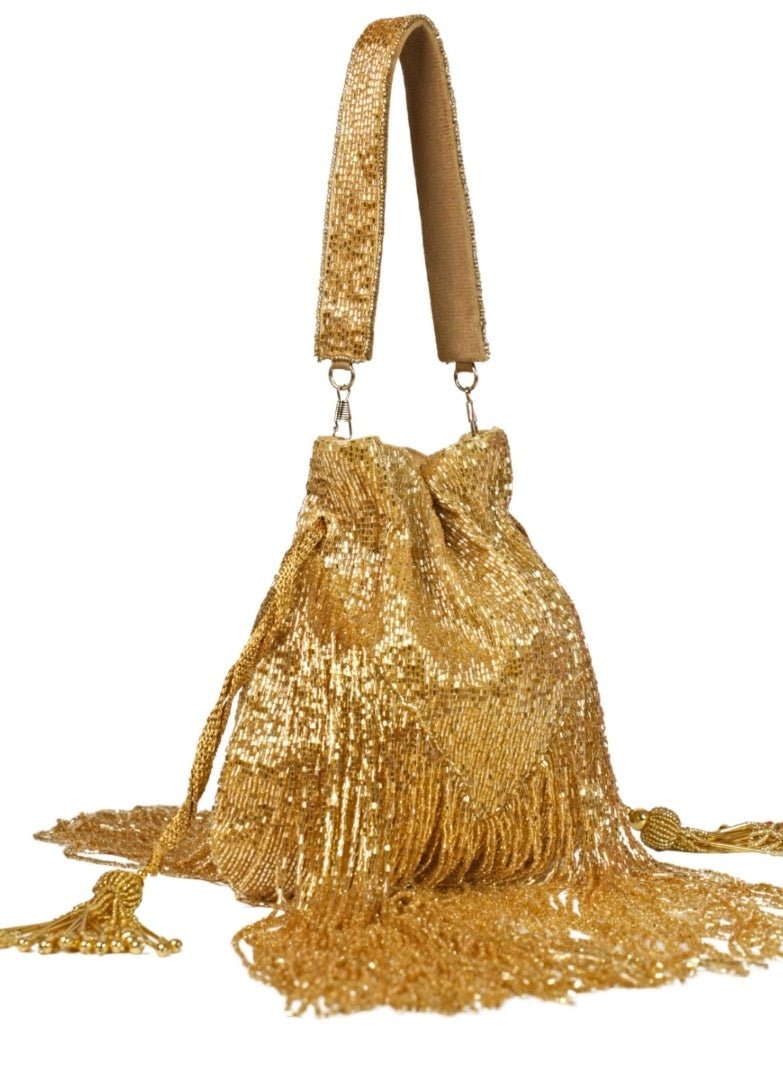 Gold Suede Handcrafted Potli House of Kosha - Fabilicious Fashion
