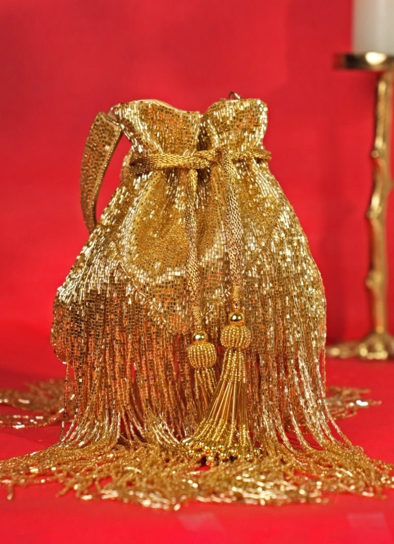 Gold Suede Handcrafted Potli House of Kosha - Fabilicious Fashion