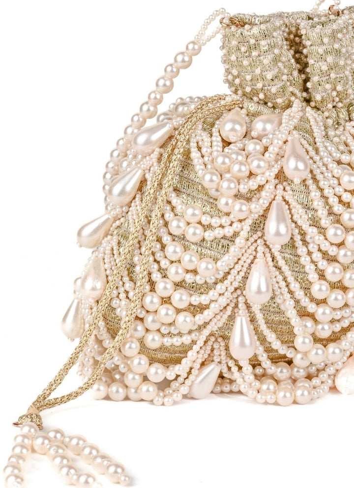 Gold Suede Pearl Potli House of Kosha - Fabilicious Fashion