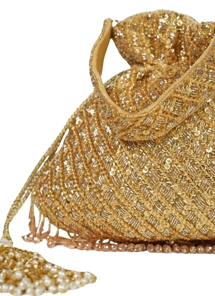 Gold Suede Sequin Embellished Potli House of Kosha - Fabilicious Fashion