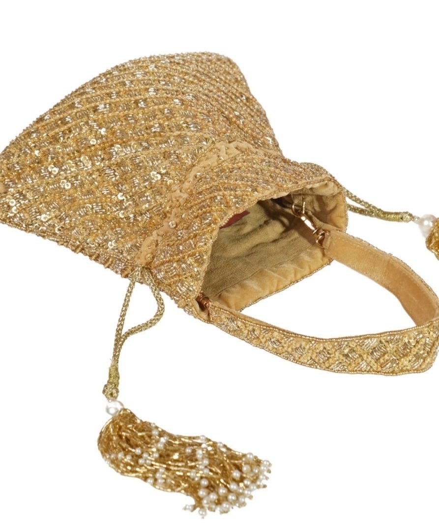 Gold Suede Sequin Embellished Potli House of Kosha - Fabilicious Fashion