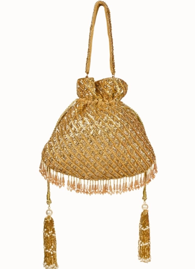 Gold Suede Sequin Embellished Potli House of Kosha - Fabilicious Fashion