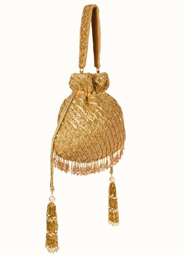 Gold Suede Sequin Embellished Potli House of Kosha - Fabilicious Fashion