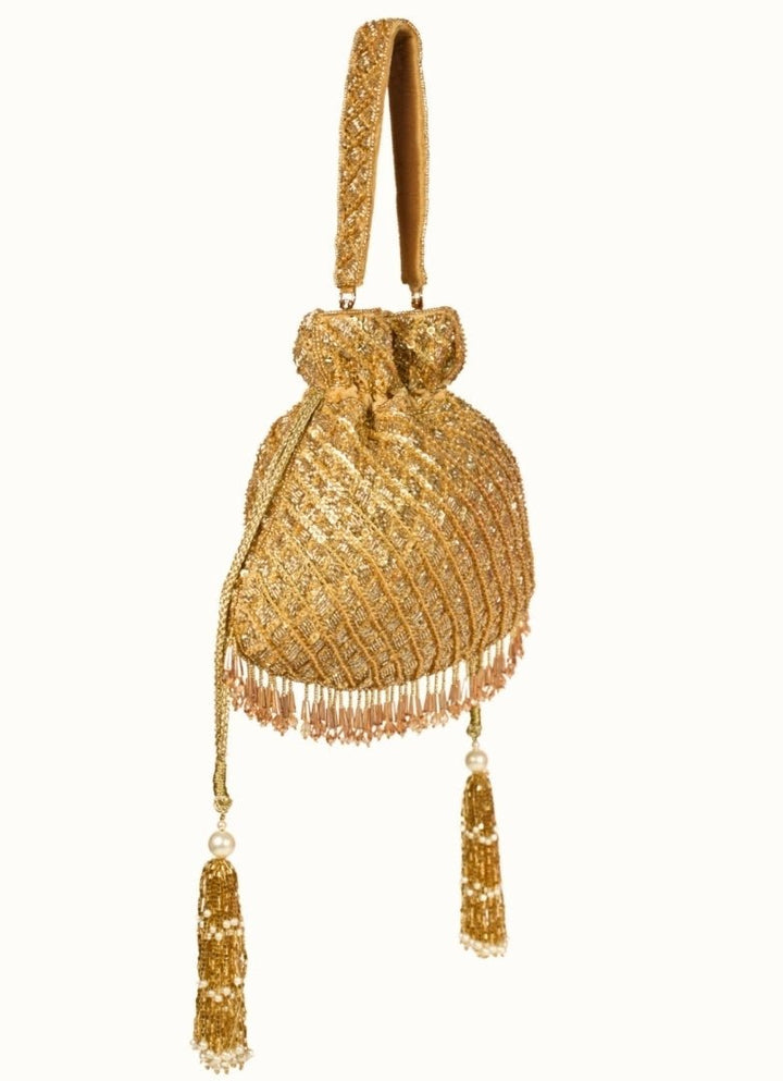 Gold Suede Sequin Embellished Potli House of Kosha - Fabilicious Fashion