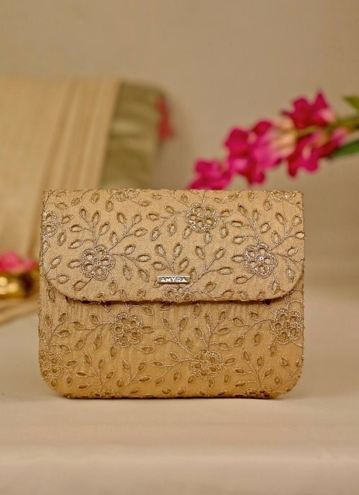 Amyra Gold Tissue Embroidered ClutchFabilicious Fashion