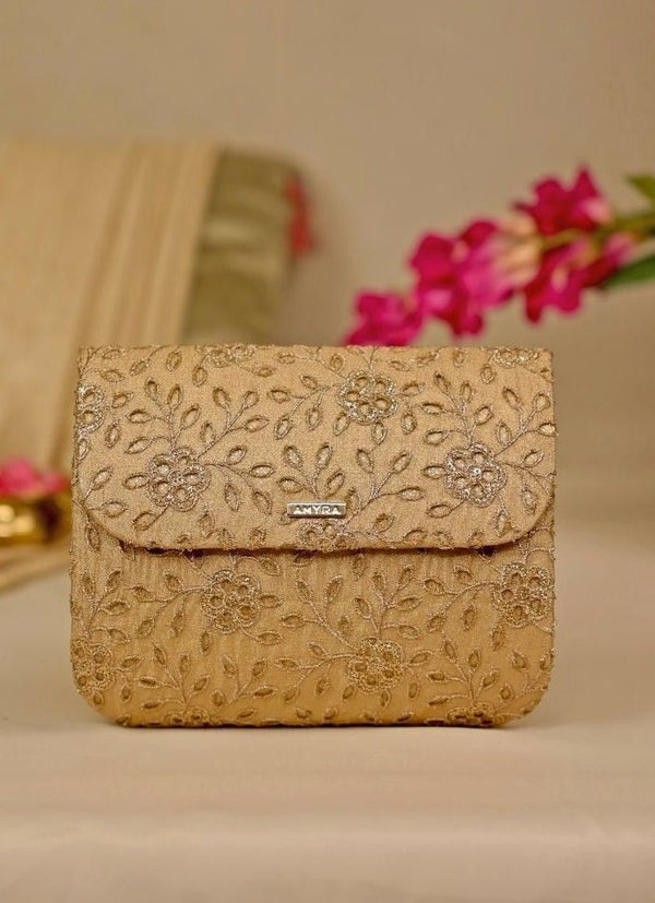 Gold Tissue Embroidered Clutch