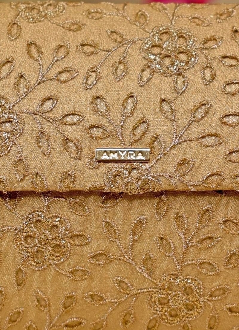 Amyra Gold Tissue Embroidered ClutchFabilicious Fashion