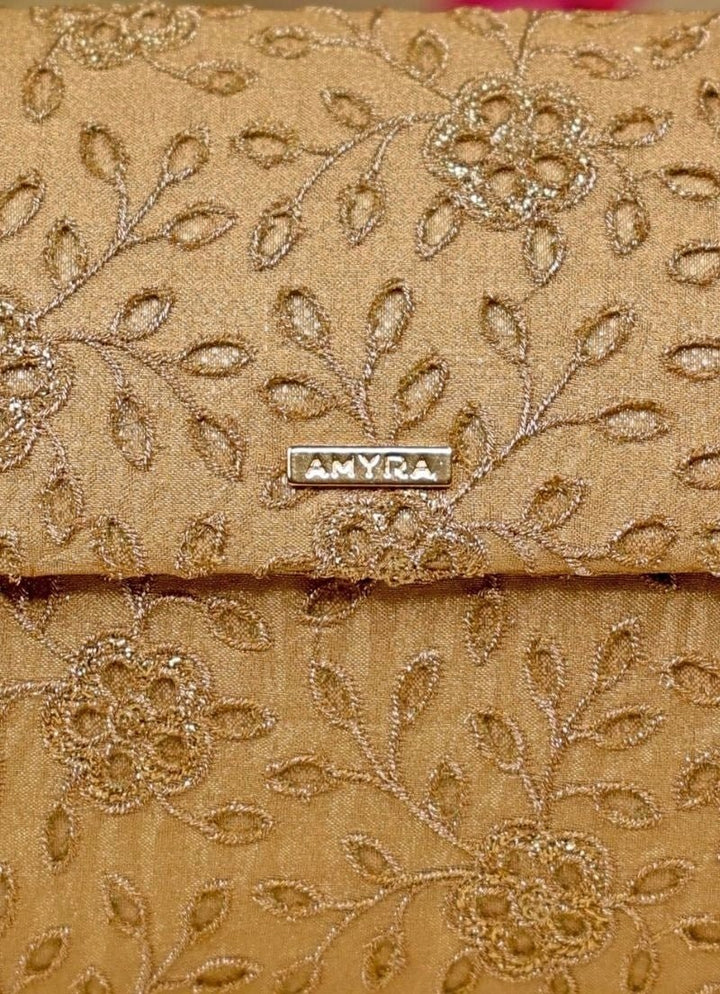 Amyra Gold Tissue Embroidered ClutchFabilicious Fashion
