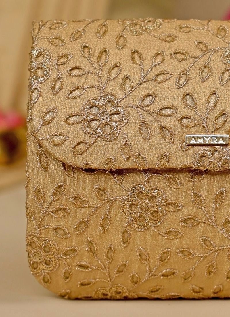 Amyra Gold Tissue Embroidered ClutchFabilicious Fashion