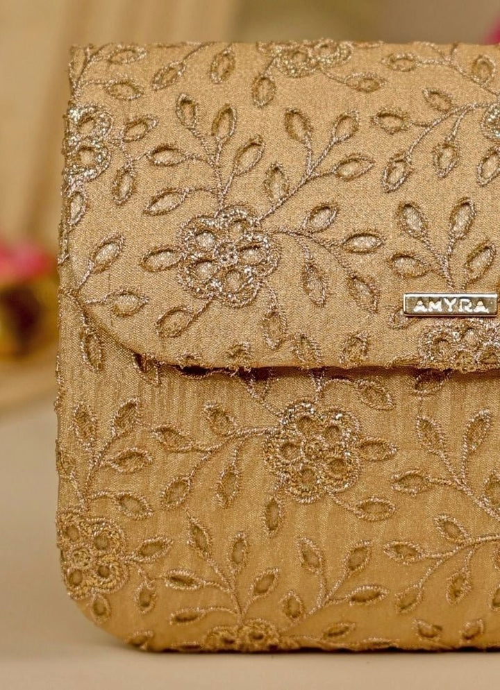 Amyra Gold Tissue Embroidered ClutchFabilicious Fashion