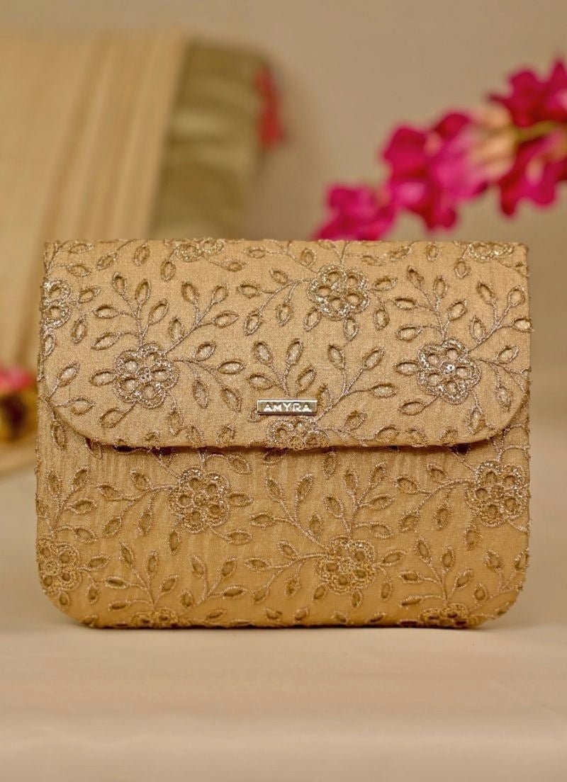 Amyra Gold Tissue Embroidered ClutchFabilicious Fashion