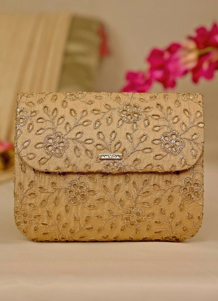 Amyra Gold Tissue Embroidered ClutchFabilicious Fashion