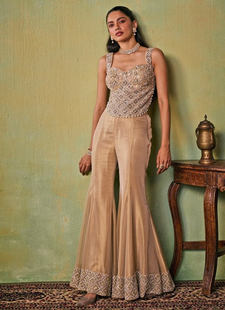 Seema Thukral Gold Tissue Flared Pants Set with CorsetFabilicious Fashion