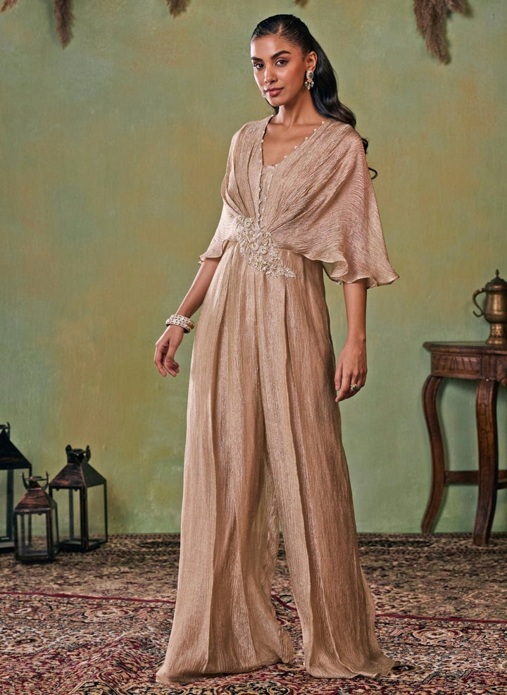 Seema Thukral Gold Tissue Pleated JumpsuitFabilicious Fashion