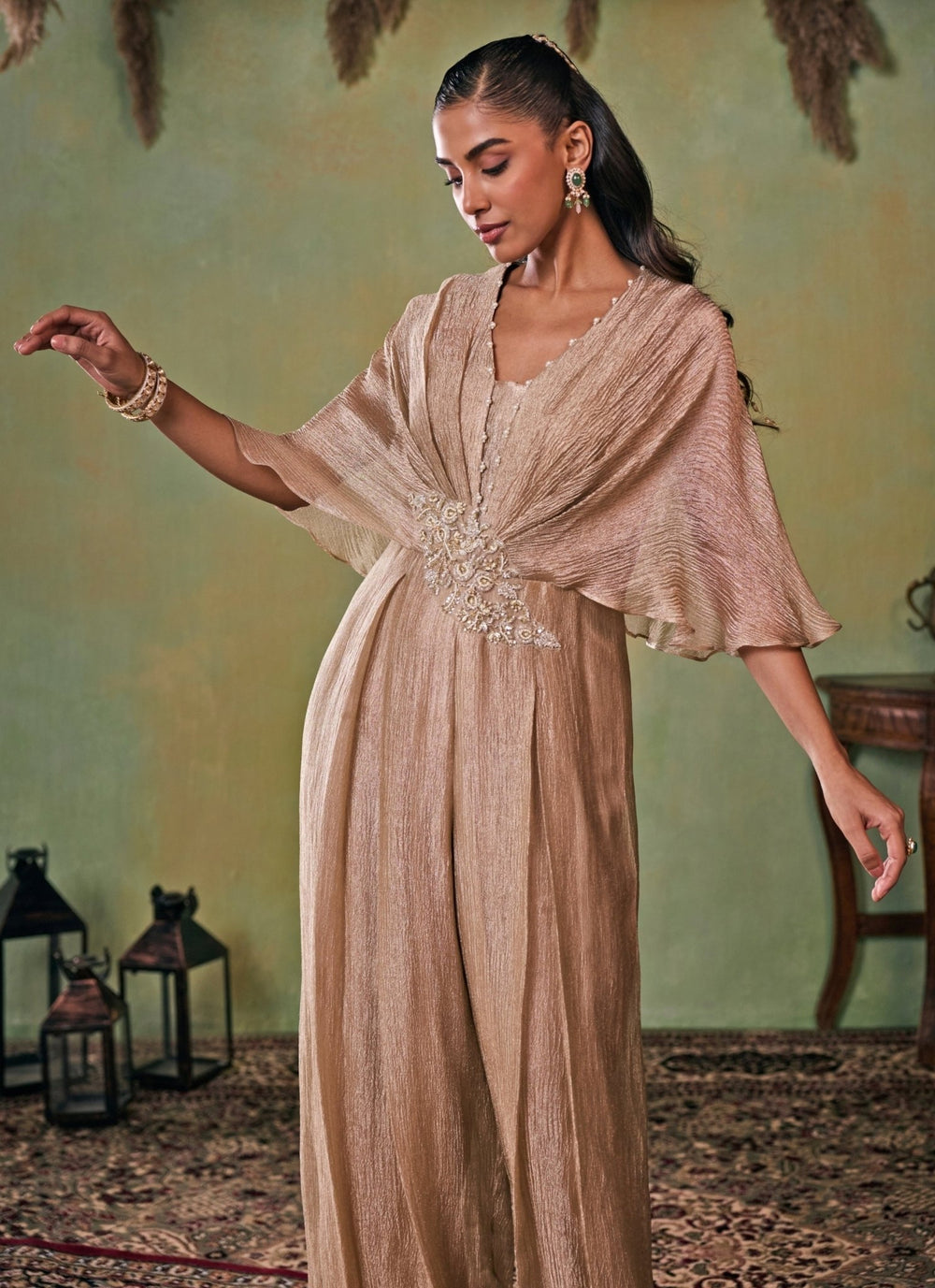 Seema Thukral Gold Tissue Pleated JumpsuitFabilicious Fashion