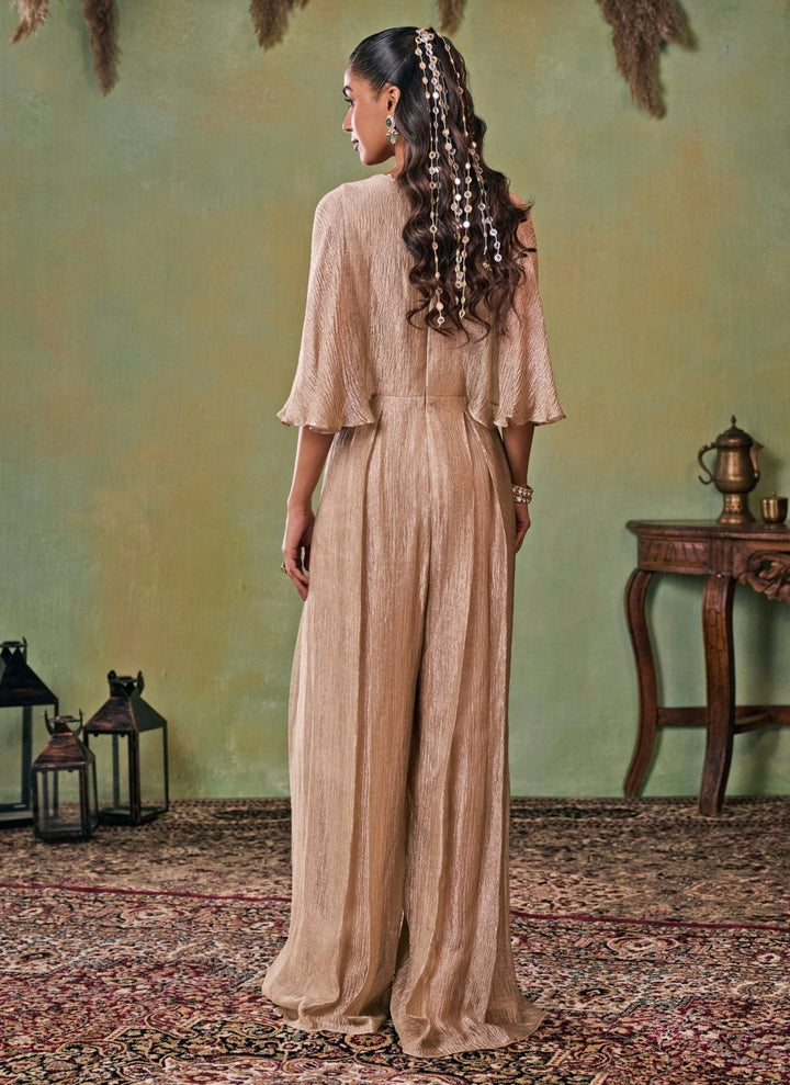 Seema Thukral Gold Tissue Pleated JumpsuitFabilicious Fashion