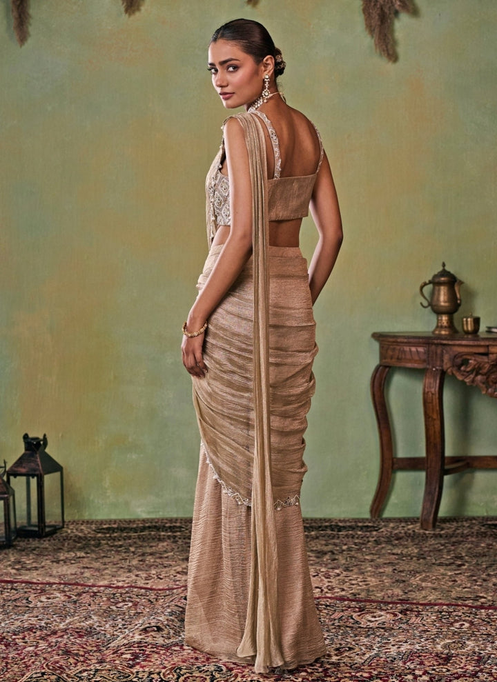 Seema Thukral Gold Tissue Pre-Draped Saree SetFabilicious Fashion